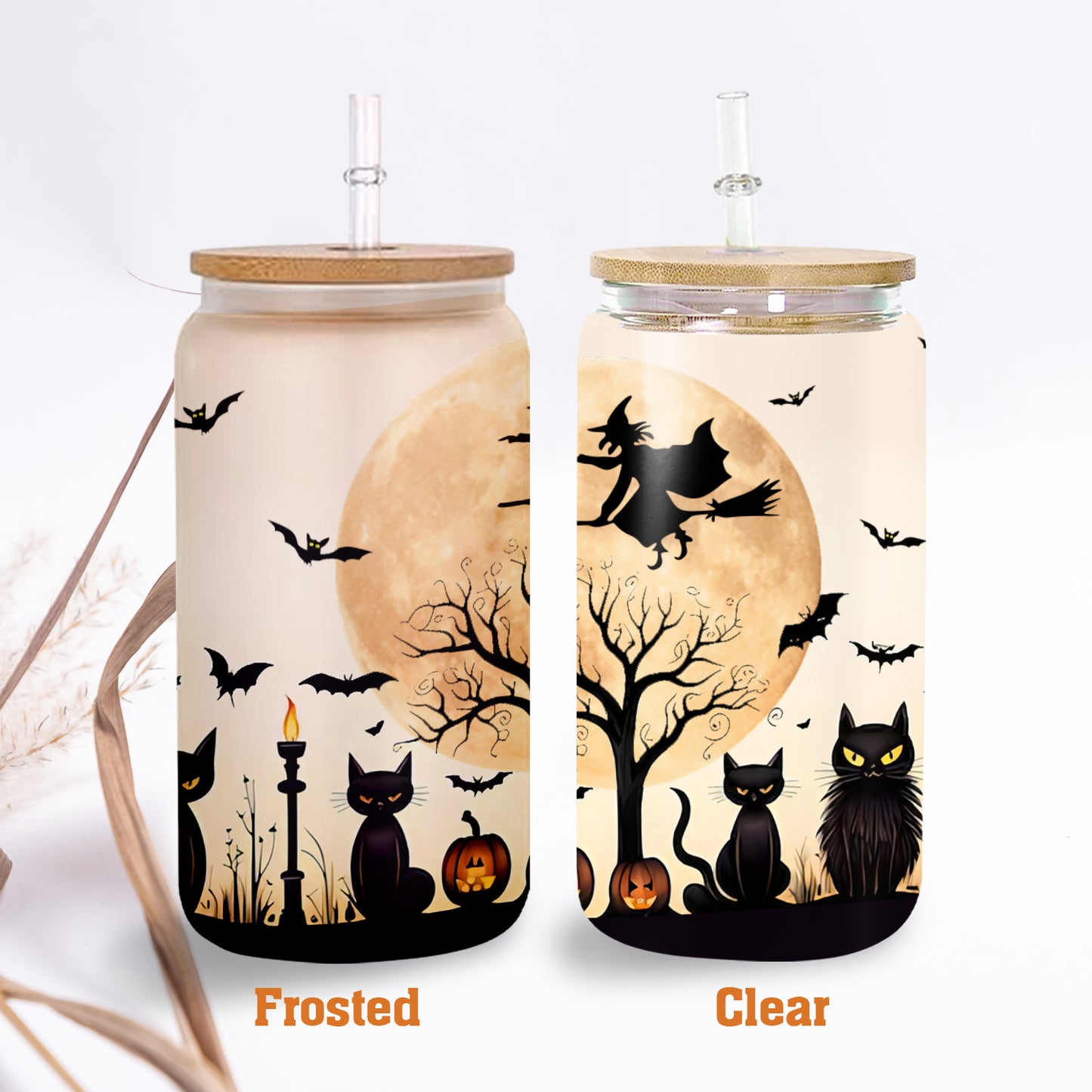 Petthouse | Pumpkin Coffee Glass Cup, Witchy Brew, Black Cat Cup, Cute Cat Glass, Spooky Brew