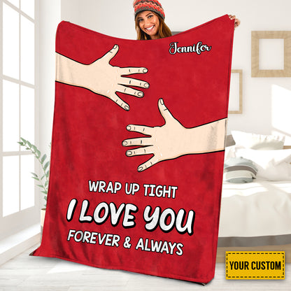 Petthouse | Personalized Red Valentine Day Fleece Blanket, Wrap Up Tight I Love You Throw Blanket, Newlywed Couple