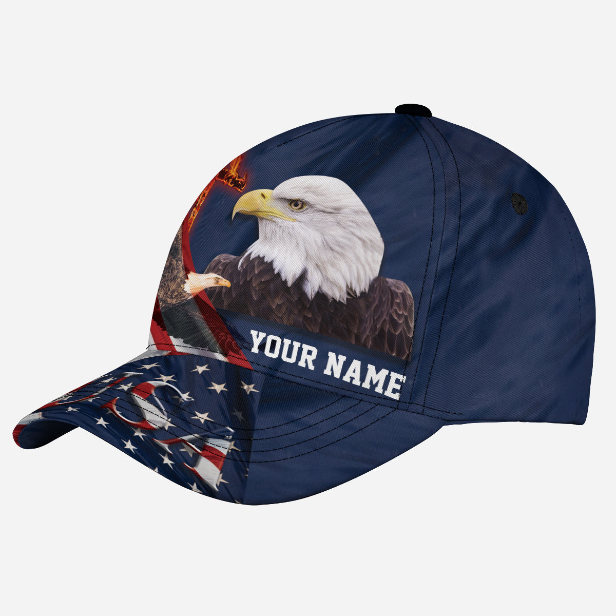 Petthouse | Personalized Name Golf Caps Custom Patriotic Hat Eagle Cross Cap Polyester Mid-profile Baseball Cap American Flag Custom Name Hats For Men