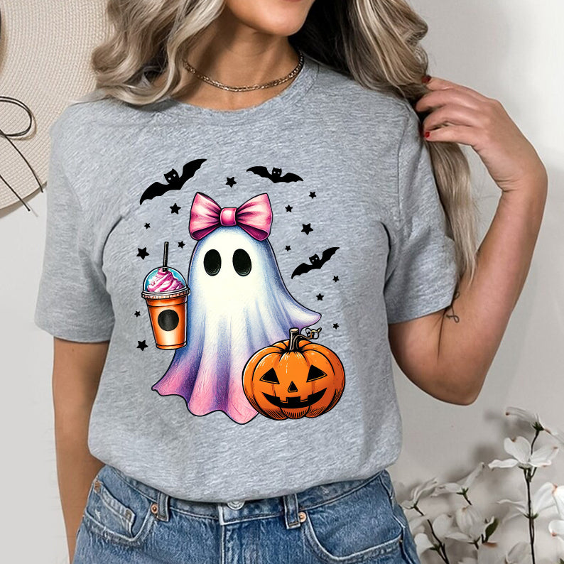 Petthouse | Halloween Ghost Shirt, Retro Ghost Coffee Pumpkin Halloween Shirt, Cute Ghost Coffee