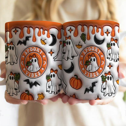 Petthouse | Cute Ghost Plant Lady Mug, Ghost Plant Lady 3d Inflated Mug, Halloween Ghost Plant Mug