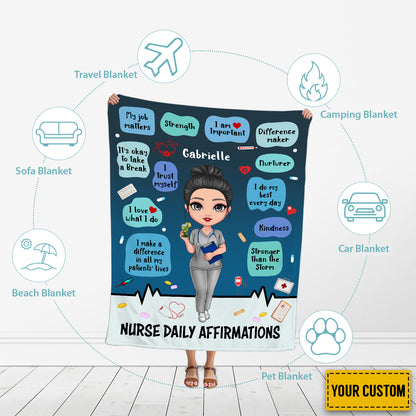 Petthouse | Personalized Nurse Daily Affirmation Fleece Blanket, Nursing Lover Throw Blanket, Medical Women