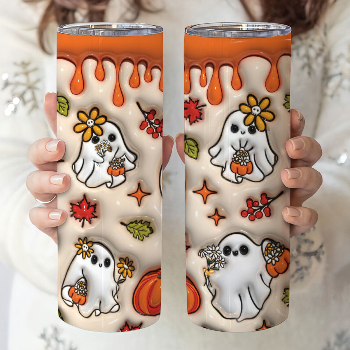 Petthouse | Ghost Spooky Season 3d Inflated Effect Skinny Tumbler, Halloween Skinny Tumbler Witch Tumbler