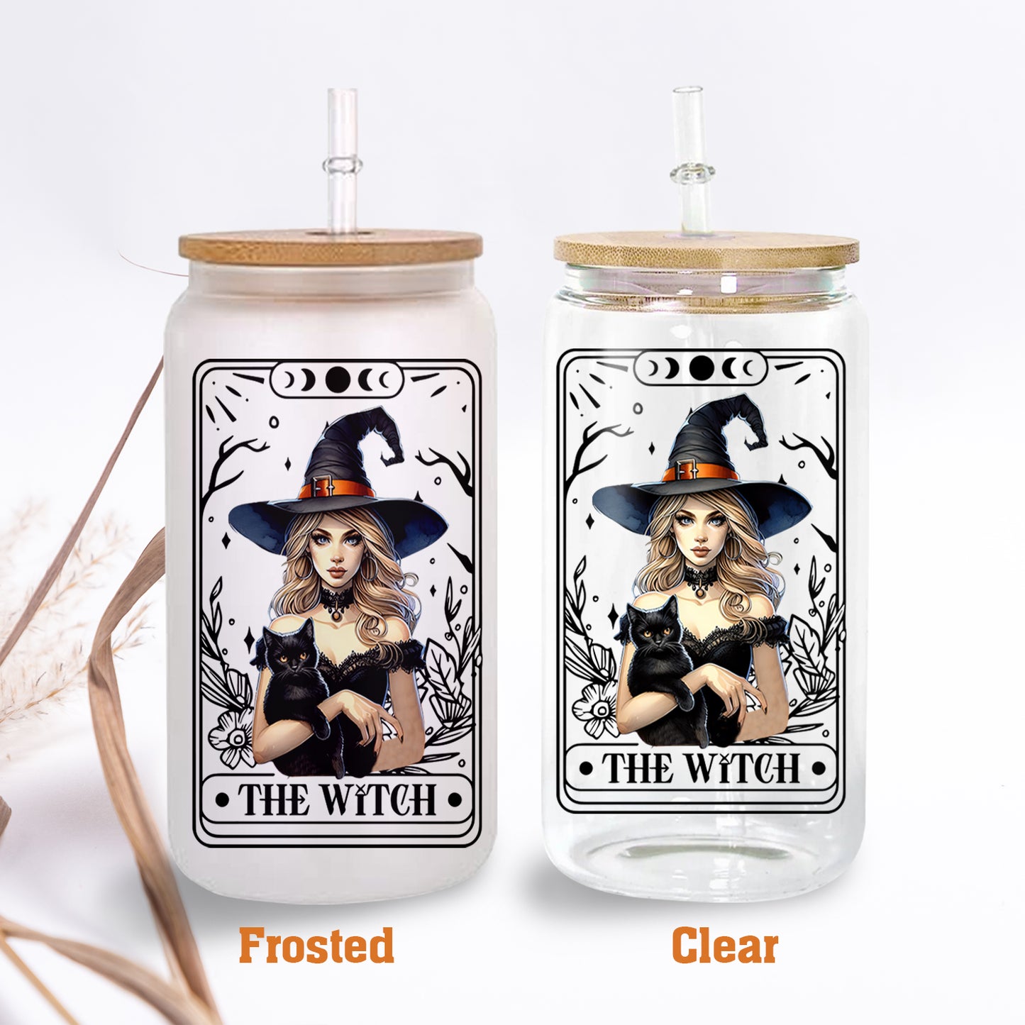 Petthouse | The Witch Tarot Ice Coffee Cup, Ice Coffee Witch Halloween Glass Can With Lid And Straw