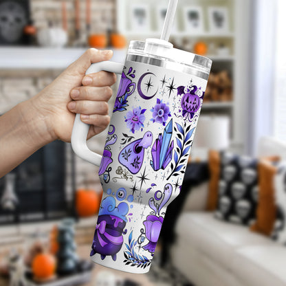 Petthouse | Magical Halloween 40oz Tumbler, Cute Spooky Tumbler Wraps, Retro Ghost Witch Halloween