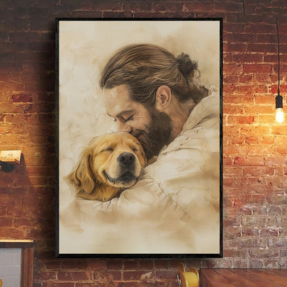 Petthouse | Dog Jesus Memorial Poster, Memorial Jesus And Dogs Poster Canvas, Decor Home