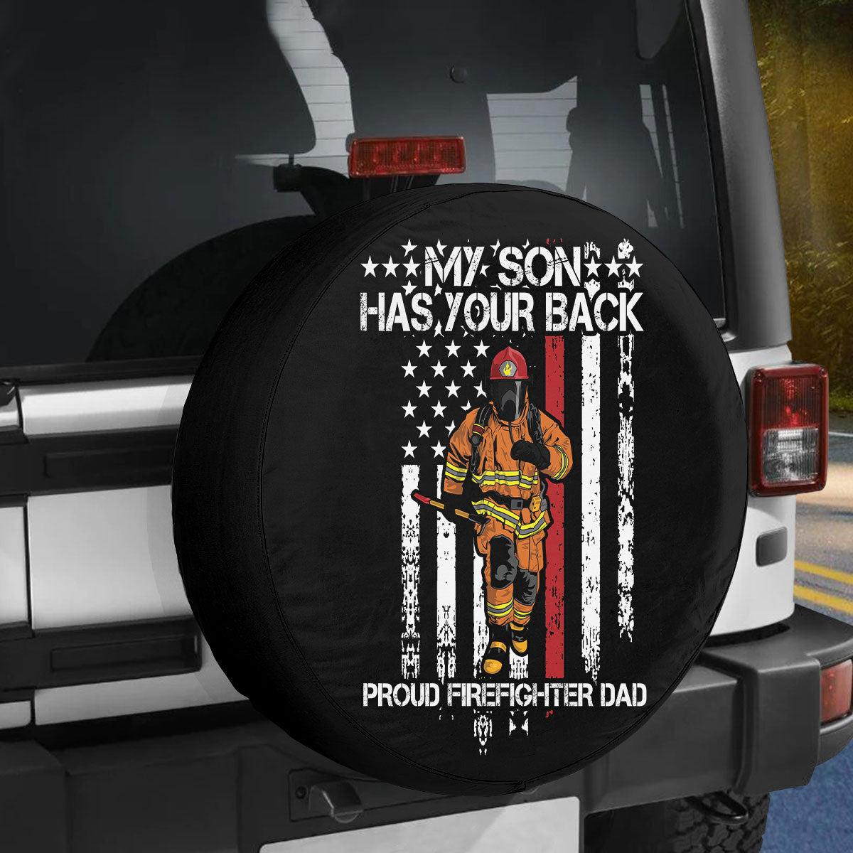 Petthouse | Proud Firefighter Dad Usa Flag Spare Tire Cover Firefighter Son Tire Protector Fireman Hero Truck Cover