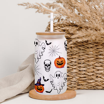 Petthouse | Ghost Halloween Glass Can, Skulls And Ghosts Glass Can, Spooky Season Pumpkin