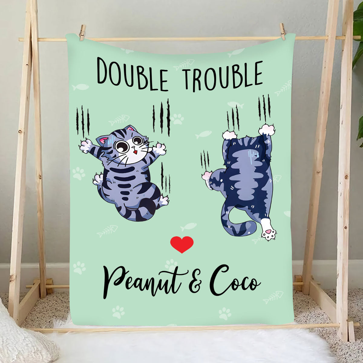 Petthouse | Personalized Naughty Cat Fleece Blanket, Cat Kitten Customize Blanket, Cat Double Trouble