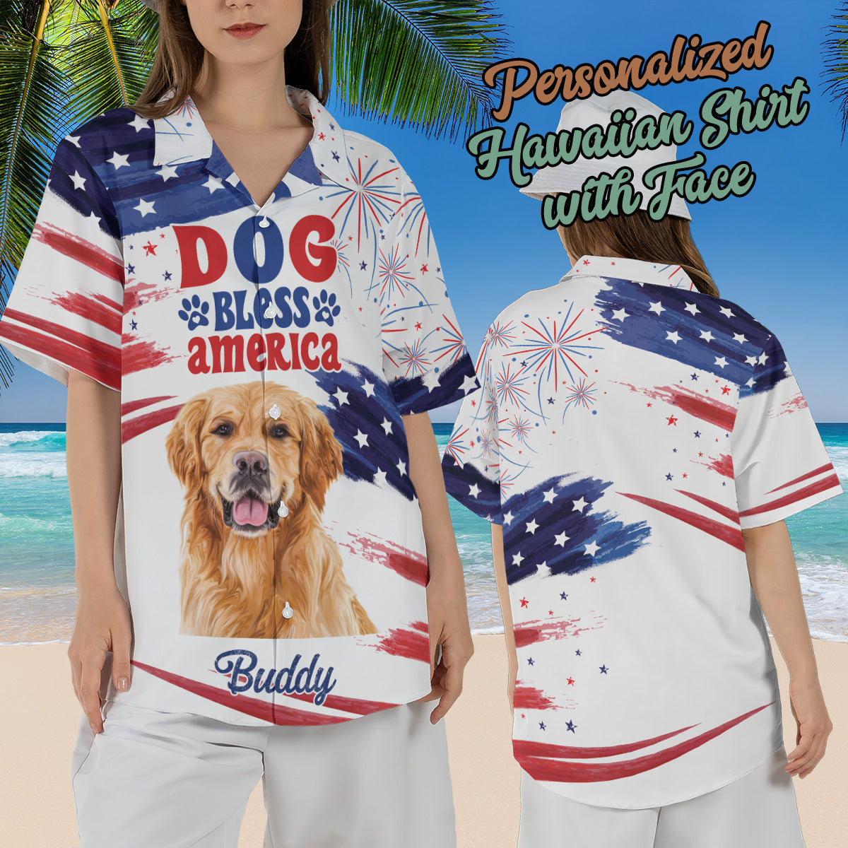 Petthouse | Personalized Dog Photo Hawaiian Shirt, American Dog Dad Dog Mom, Gifts For Dog Lovers