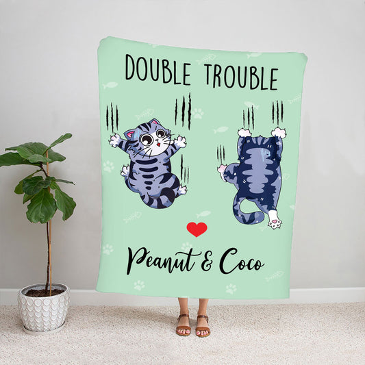 Petthouse | Personalized Naughty Cat Fleece Blanket, Cat Kitten Customize Blanket, Cat Double Trouble