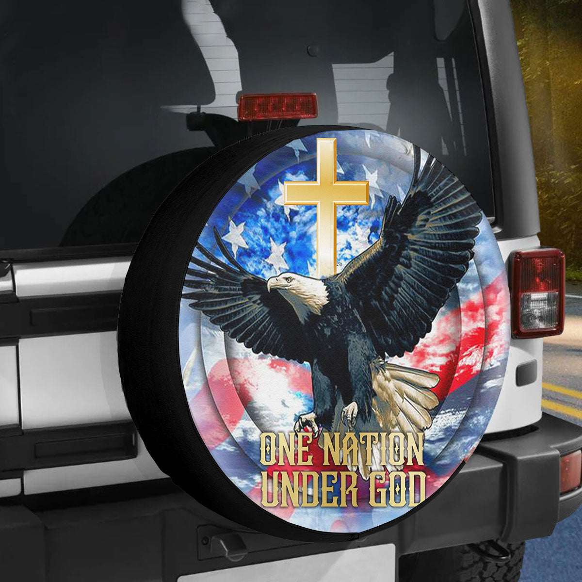 Petthouse | Eagle Usa Flag One Nation Under God Custom Tire Cover Christian American Lover Pastor Spare Tire Cover