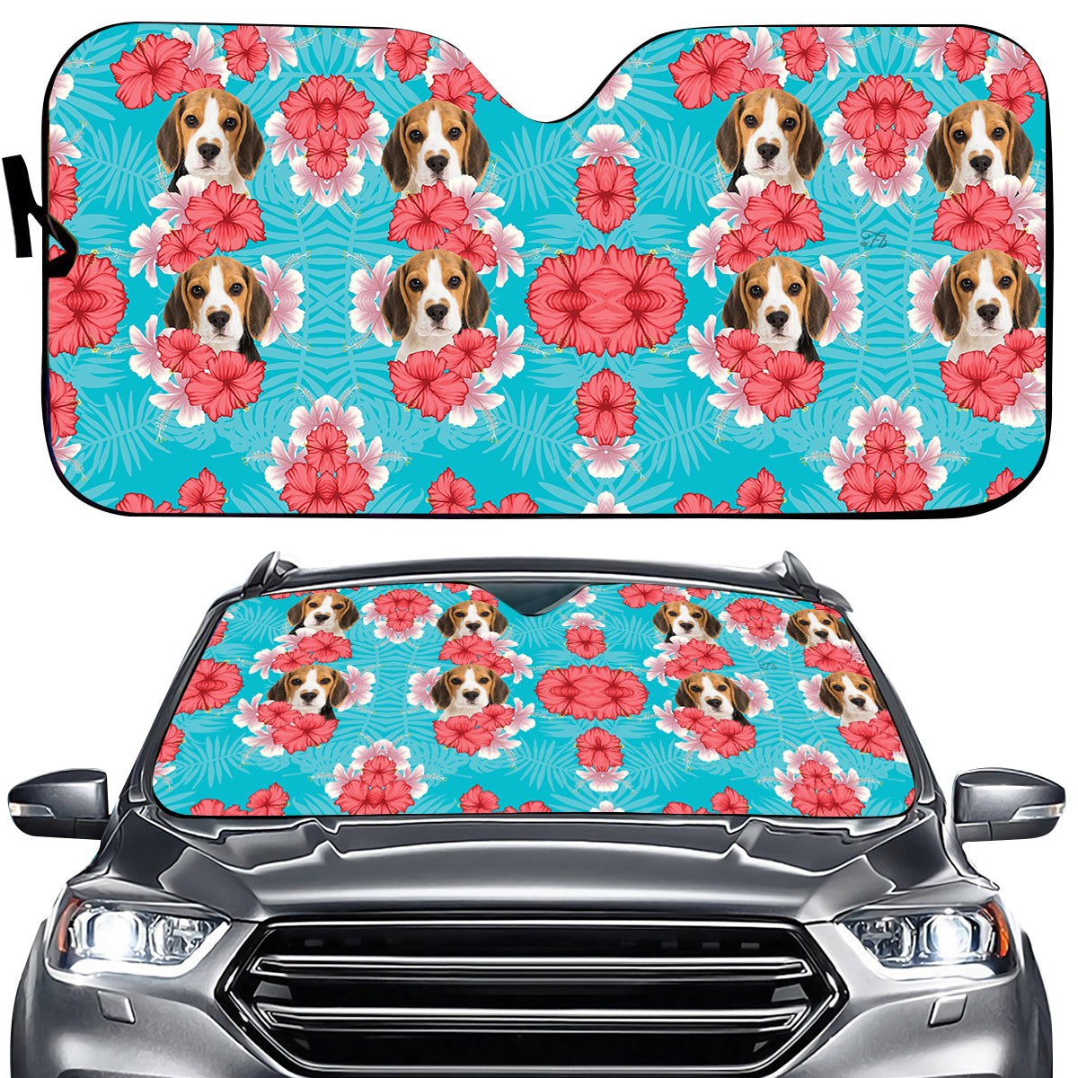 Petthouse | Dog Sunshade Beagle Hawaii Pattern Car Sun Shade Windshield Car Sun Visors For Windshield Summer