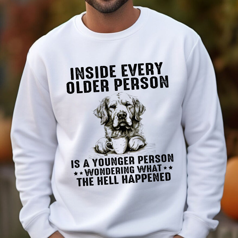 Petthouse | Dog Coffee Inside Older Person Is A Younger Person Funny Dog Shirt, Gift For Dog Dad