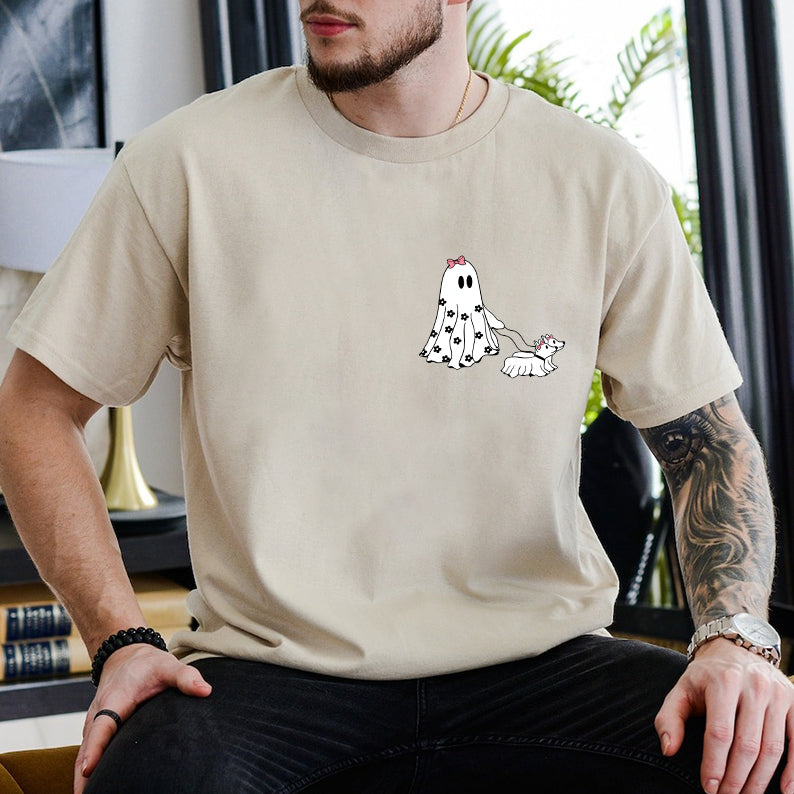 Petthouse | Halloween Pink Ghost Shirt, Ghost Walking Dog Shirt, Viral Ghost Walking Dog Shirt