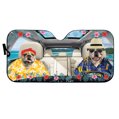 Petthouse | English Bulldog Hawaii Summer Car Sunshade Windshield Custom Photo Sunshade For Car Dog Sunshade