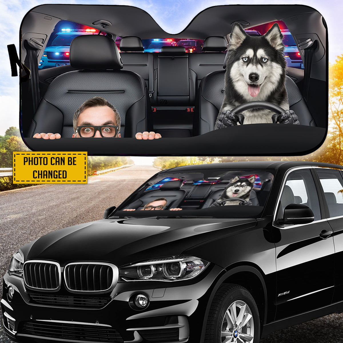 Petthouse | Custom Photo Sunshade Dog Husky Help Me Police Funny Windshield Sun Shade Sun Visor For Car