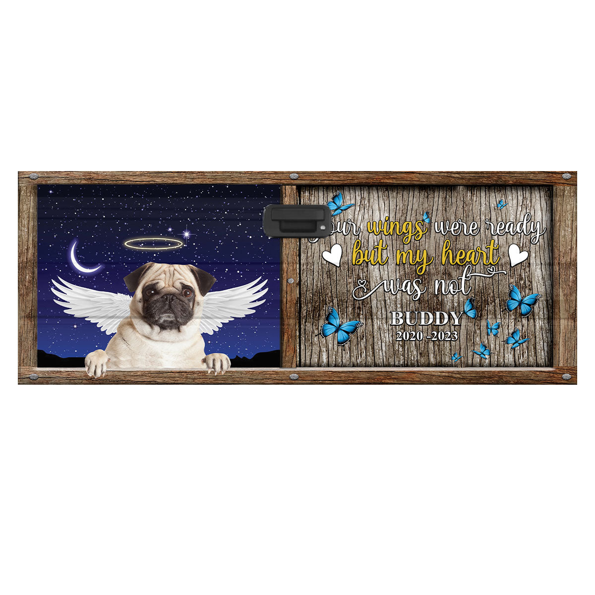 Petthouse | Pug Your Wings Were Ready Memorial Dog Tailgate Wrap Loss Dog Memorial Truck Tailgate Decals