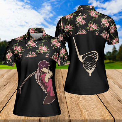 Petthouse | Golf Polo Shirt Flower Golf Player Mom Golfer Polo Short Sleeve Polo For Girls Sport's Lovers Gift Mommy