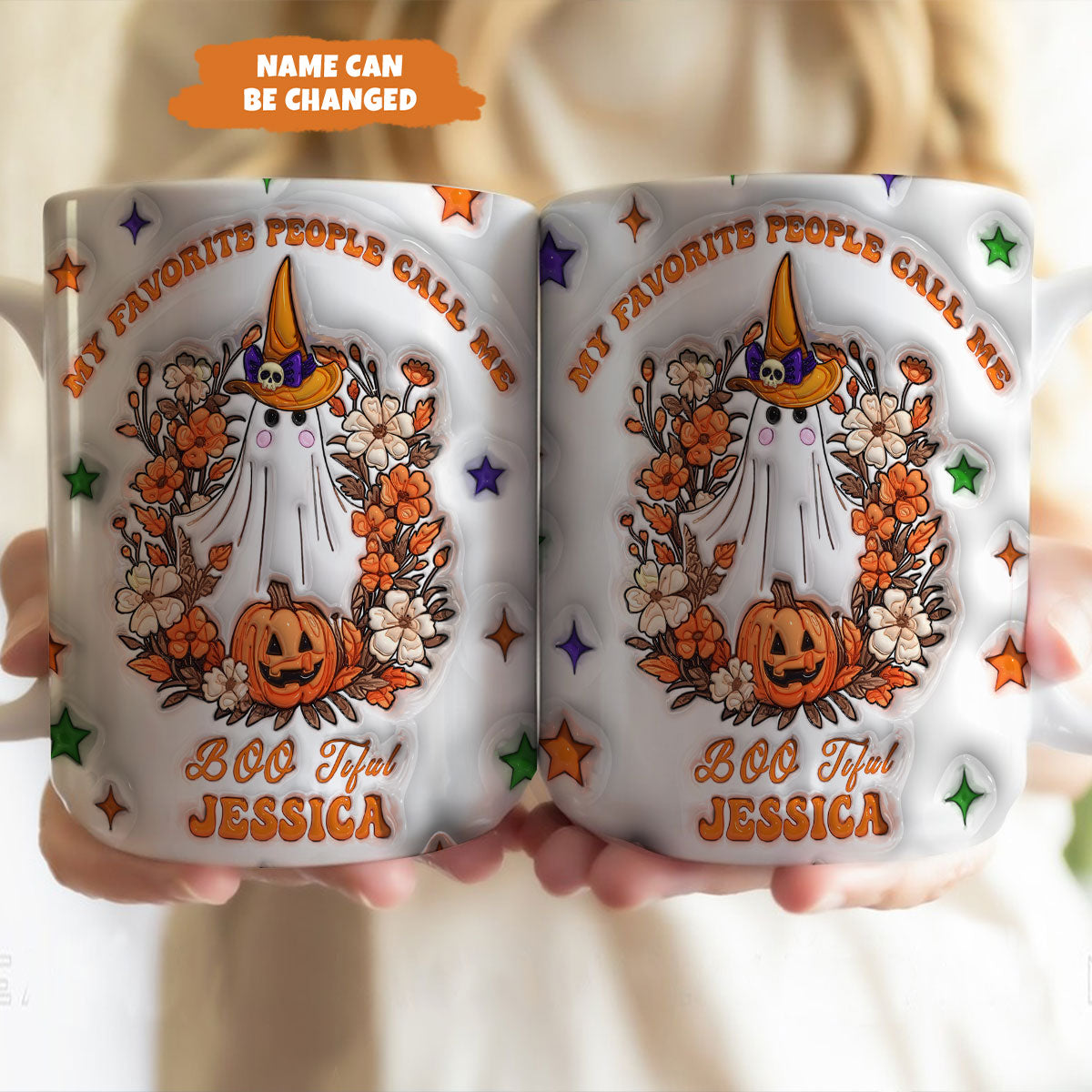 Petthouse | Bootiful Ghost Mug, Witch Hat Ghost 3d Inflated Mug, My Favorite People Call Me, Hippe Ghost