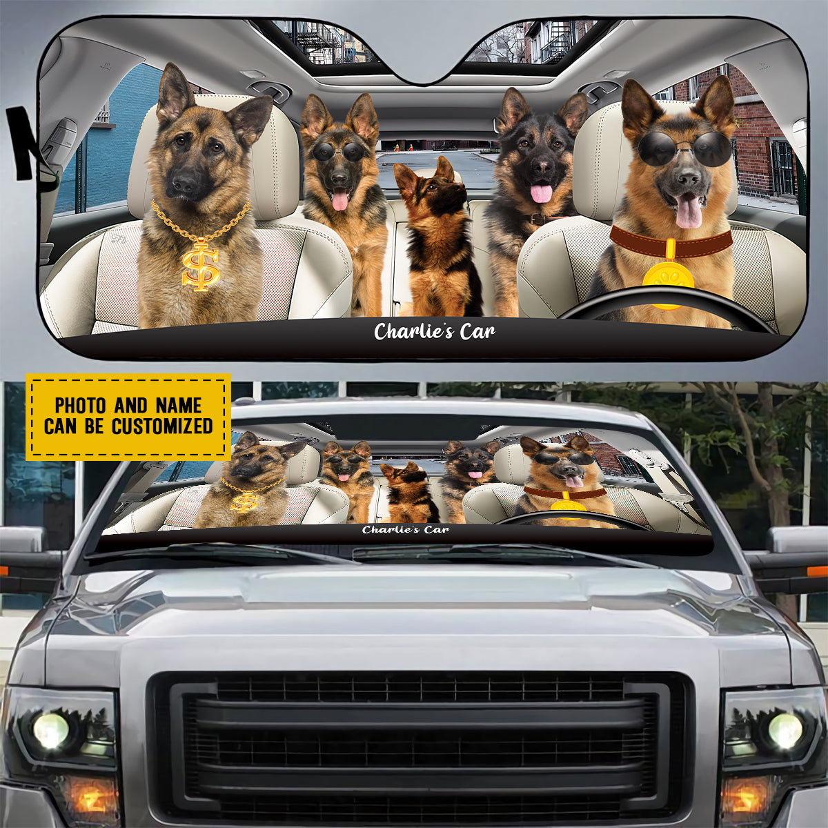 Petthouse | Customized Sunshade Dog Sunshade German Shepherd Rich Dog Windshield Sun Shade Gift For Dog