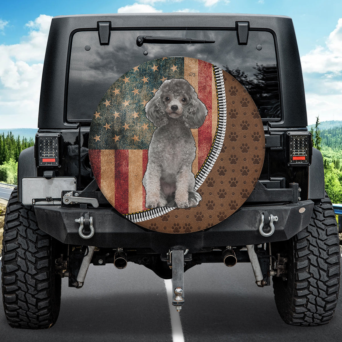 Petthouse | Poodle Dog Wheel Tire Covers American Flag Vintage Sparetire Covers Waterproof Camper