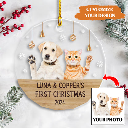 Petthouse | Personalize Dog And Cat Photo Ornament, Pet First Christmas, Celebrate Christmas Holiday