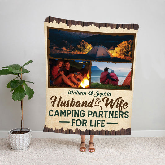 Petthouse | Customized Him & Her Picture Campsite Blanket, Valentines Decorative Fleece Blanket For Camping Lover