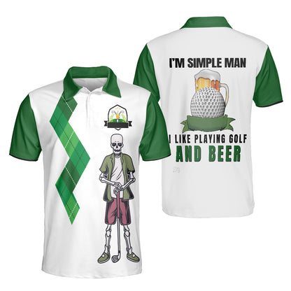 Petthouse | Customized Skeleton Golfer Men Polo Shirt I Like Golf And Beer Skull Golfing Sports