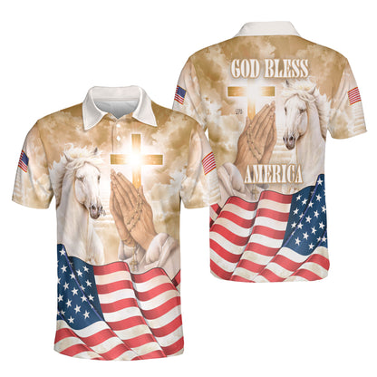 Petthouse | Jesus Christian Horse Heaven Us Flag Polo Shirt God Bless America Sport Shirt Religious Gift