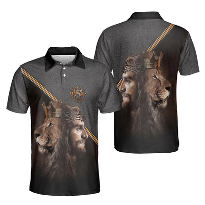 Petthouse | Jesus King Lion Jesus Portrait Art Golf Polo Shirt Dad Godfather Gift Unisex Polo Shirt