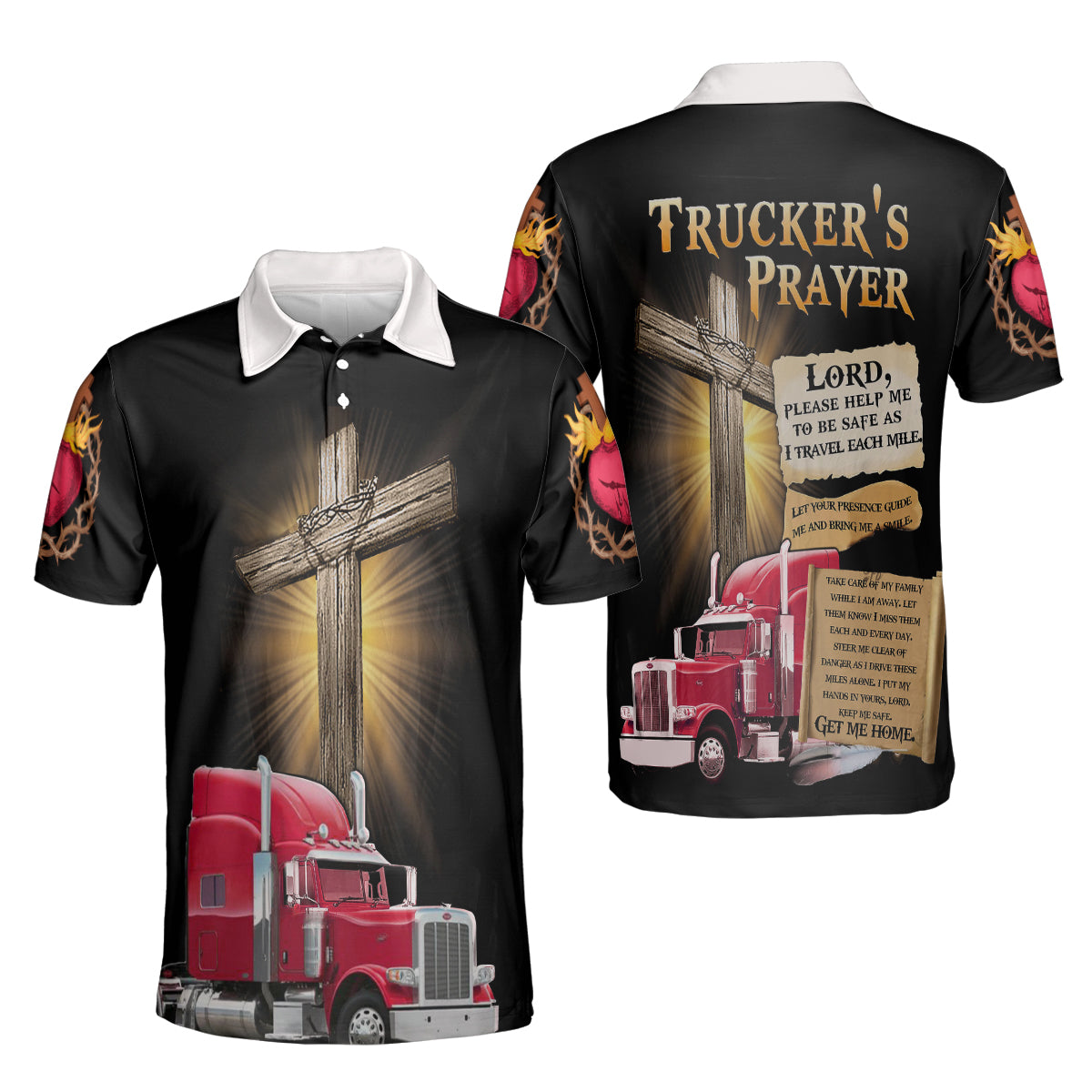 Petthouse | Trucker's Prayer Christian Cross Polo Shirt Truck Driver Sport Shirts Truckers Gift Religious Gift