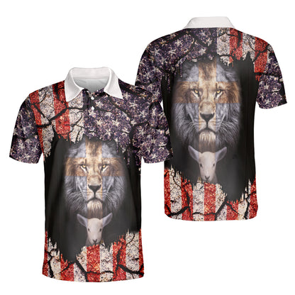 Petthouse | Lion Of Judah Lamb Of God American Flag Polo Shirt Jesus God Christian Short Sleeve Shirts Dad Gift