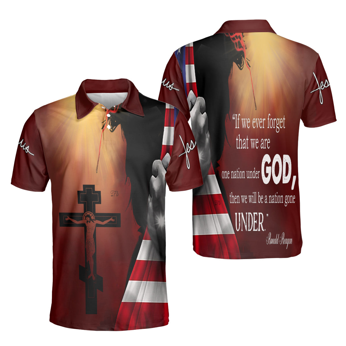 Petthouse | Jesus Christian American Flag Polo Shirt Christian God Sport Shirt Jesus Lovers Gift Religious Gift