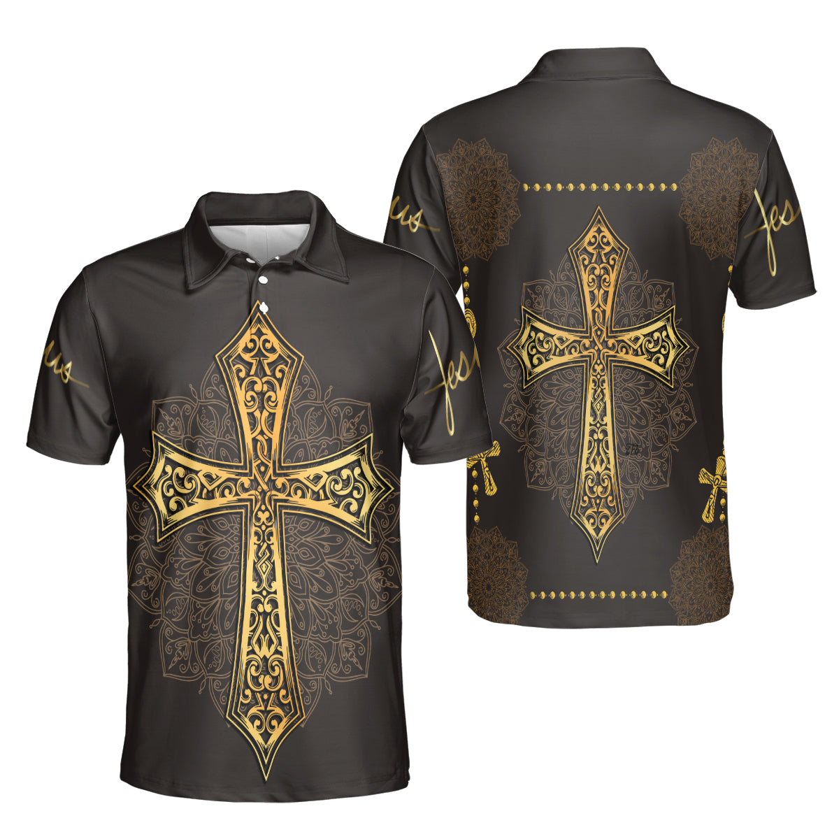 Petthouse | Jesus Christian Mandala Polo Shirt Christian Cross Sport Shirt Religious Gift Jesus Lovers Gift