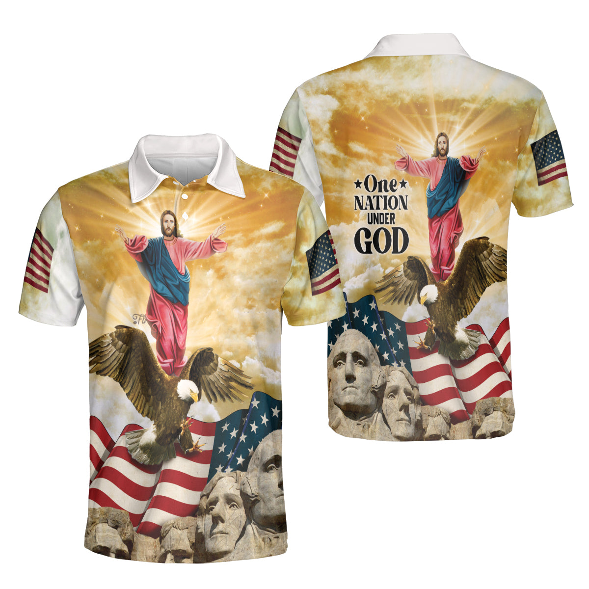 Petthouse | Jesus Christian American Pride Polo Shirt One Nation Under God Sport Shirt 4th Of July Gift