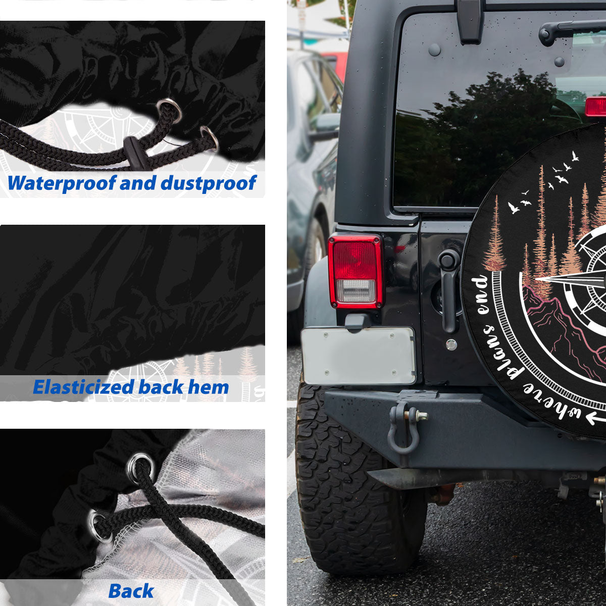 Petthouse | Compass Adventure Starts Spare Tire Cover Adventure Hiking Camping Mountain Wheel Cover Truck Decor