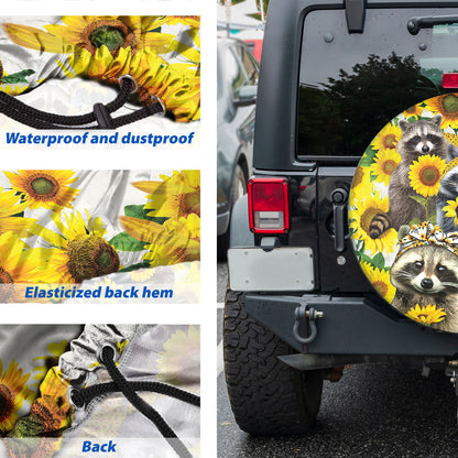 Petthouse | Raccoon Sunflowers Spare Tire Cover Decal Raccoon Floral Flowers Sticker Truck Decoration