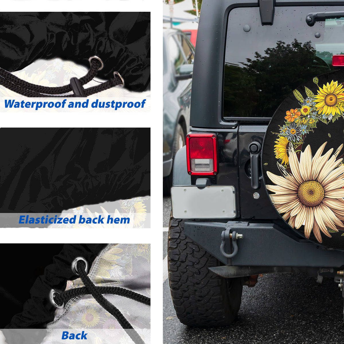 Petthouse | Sunflowers Hippie Peace Sign Spare Tire Cover Flower Floral Car Accessory Truck Decoration