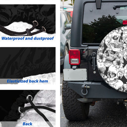 Petthouse | Skull Hibiscus Pattern Spare Tire Cover Dark Skull Skeleton Car Accessory Truck Decor