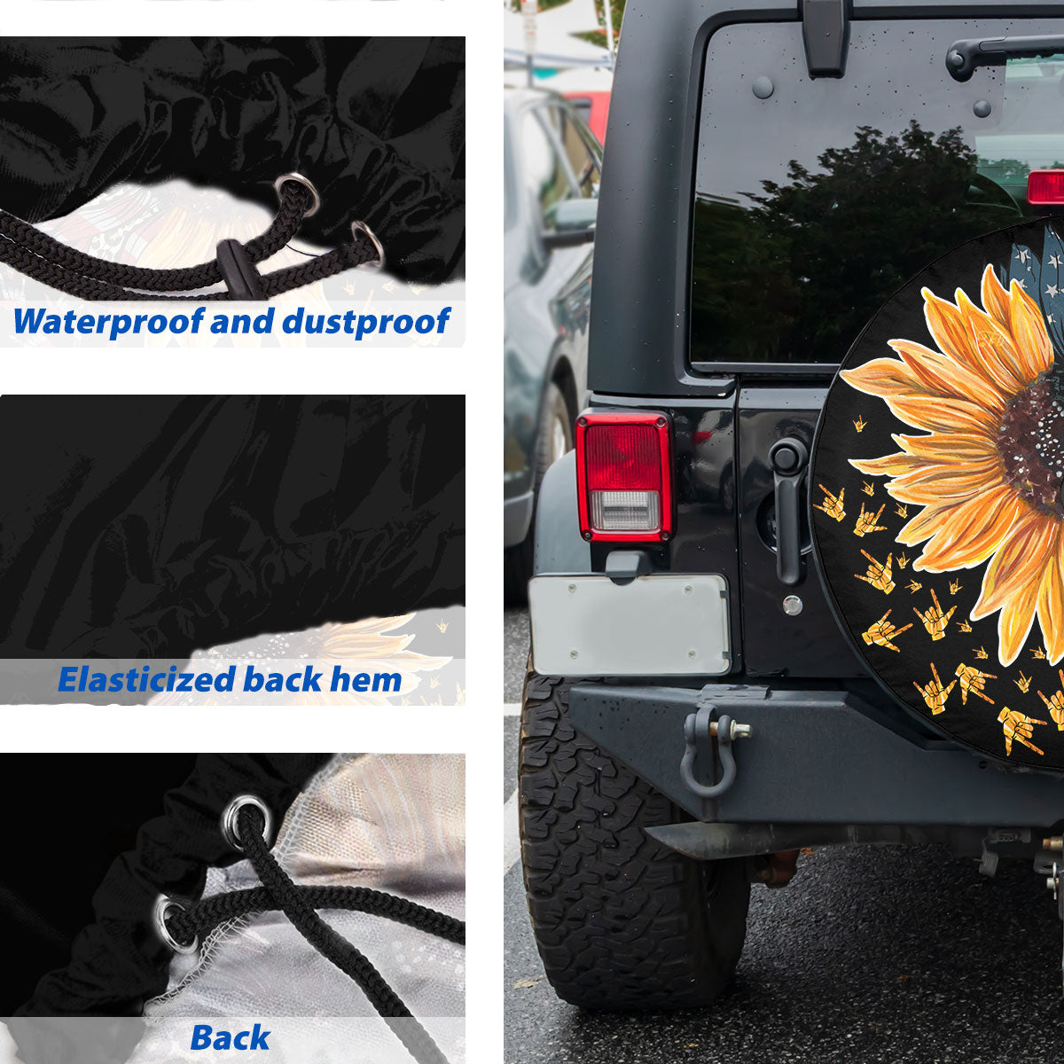 Petthouse | Sunflower Spare Tire Cover American Flag Wheel Cover Rock Hand Sign Tire Protector New Car Gift