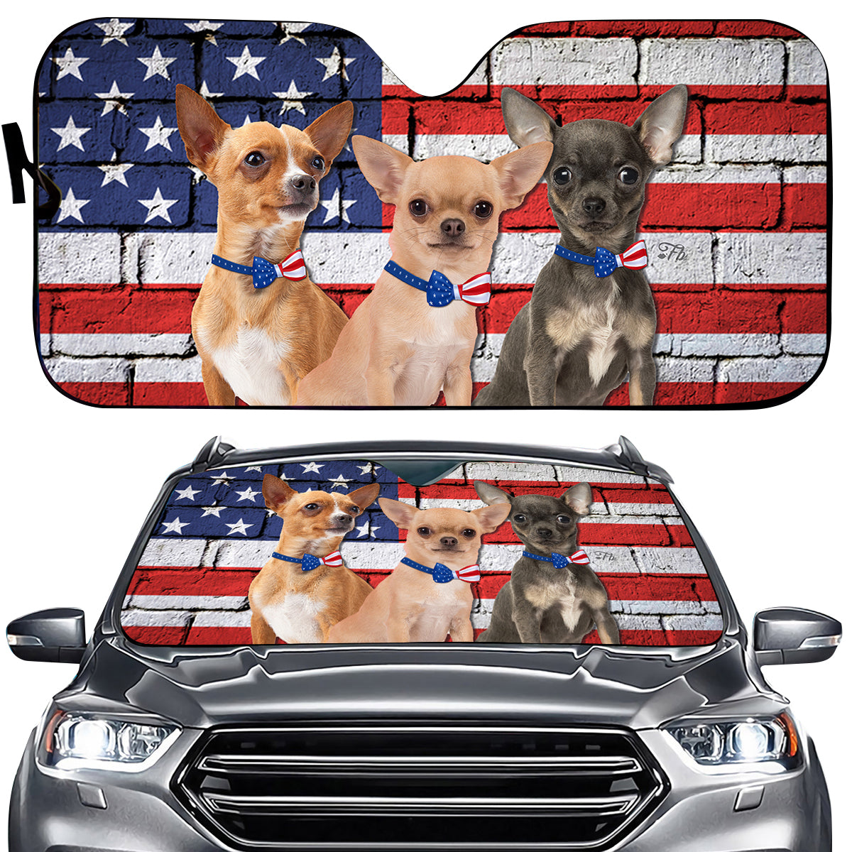 Petthouse | Chihuahua American Flag Windshield Sun Shade Patriot Dog Automotive Interior Sun Protection