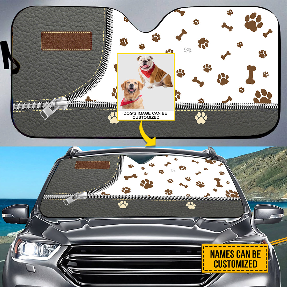 Petthouse | Dog Customize Windshield Sun Shade With Photo Pet Paws Foldable Car Sunshade Dog Mom Dog Dad