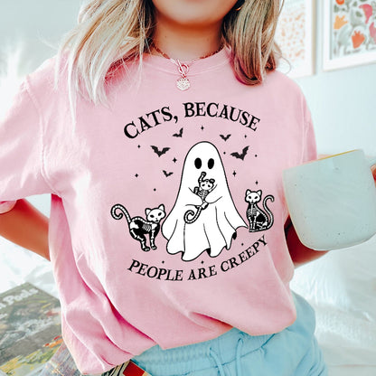 Petthouse | Cats Because People Are Creepy Shirt, Halloween Ghost Cat Shirt, Cat Creepy Shirt, Cat Lovers