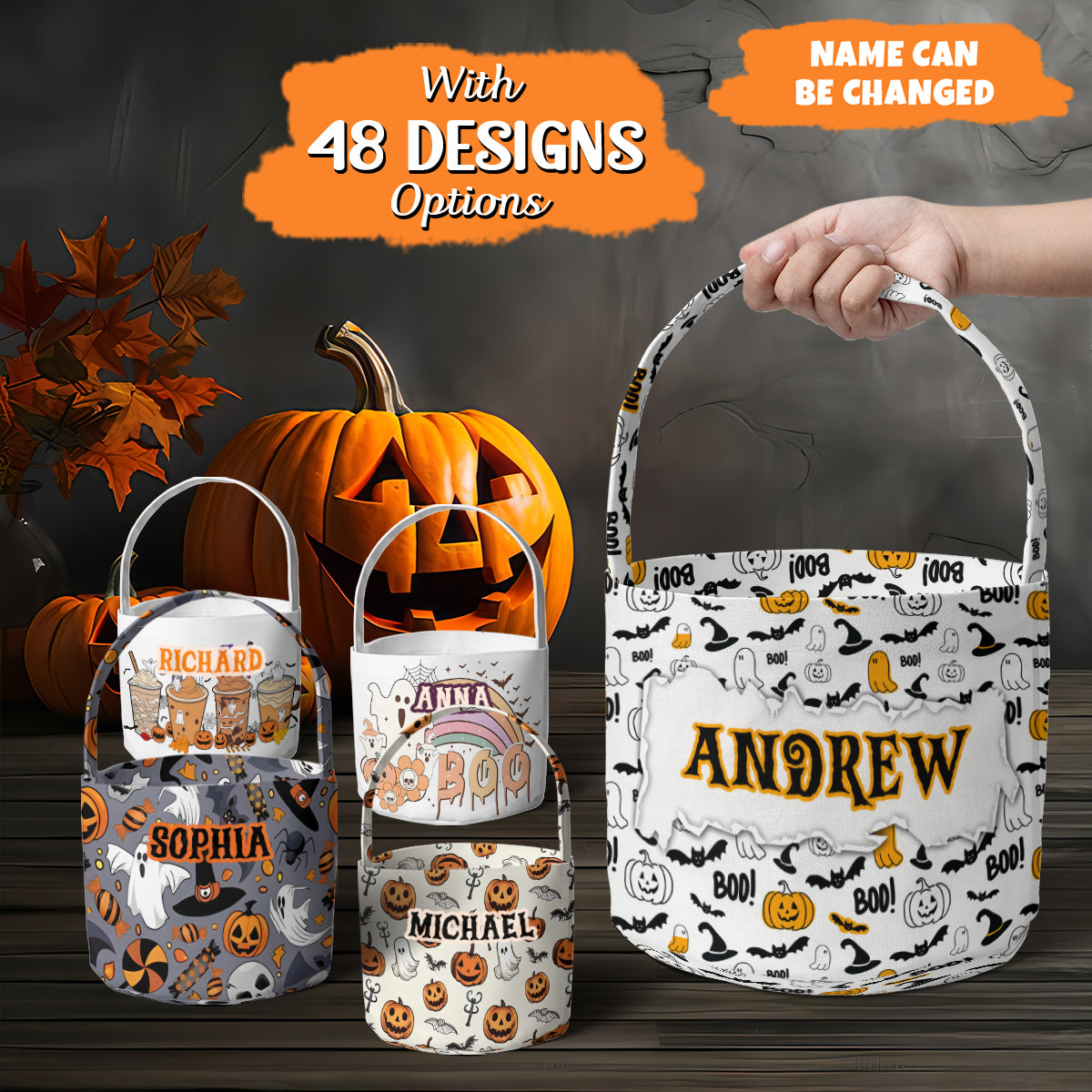 Petthouse | Personalized Trick Or Treat Bag, Bat Trick-or-treat Bucket, Candy Halloween Kids