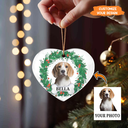 Petthouse | Personalize Dog Photo Ornament, Dog Christmas Wreath Ornament, Forever Love, Ornament Decor Tree