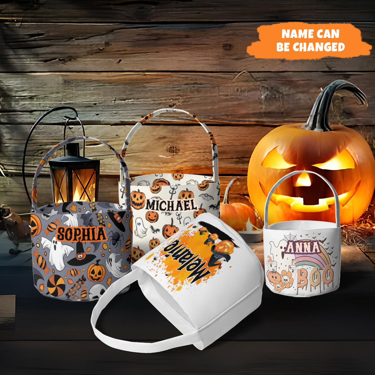 Petthouse | Personalized Halloween Candy Basket, Pumpkin Witch Trick Or Treat Bucket, Gift For Kids