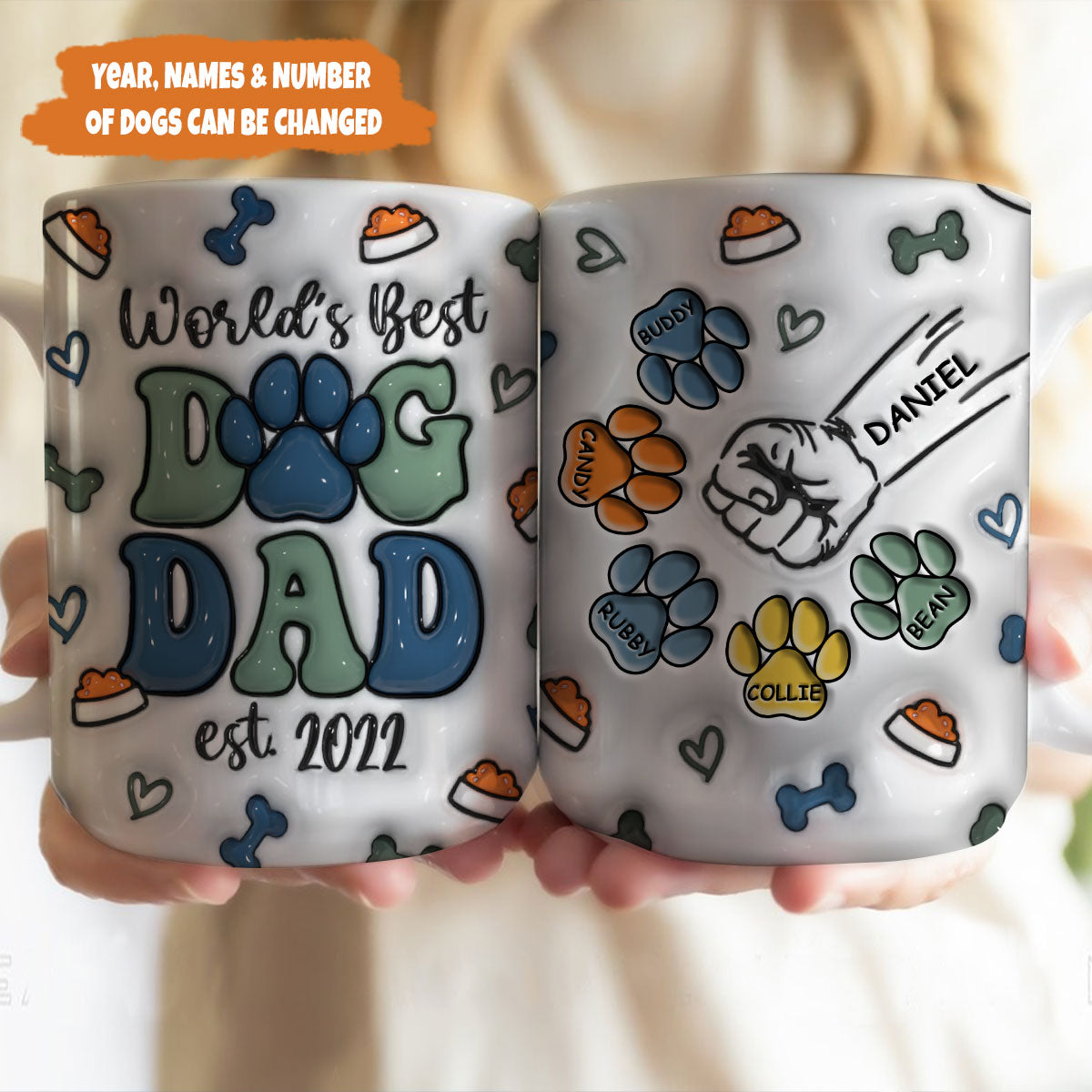 Petthouse | Personalized Dog Human Fist Bump Gift For Dog Dad 3d Inflated Effect Printed Mug