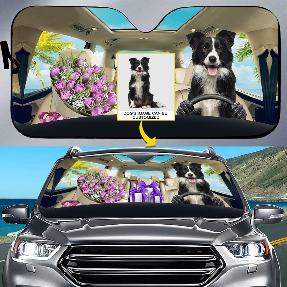 Petthouse | Border Collie Customized Windshield Sun Shade Dog Driving Car Shade Front Windshield Dog Mom