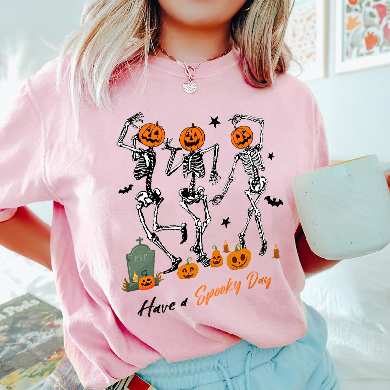 Petthouse | Dancing Skeleton Pumpkin Shirt, Spooky Day Shirt, Halloween Pumpkin Skeleton Dancing Party